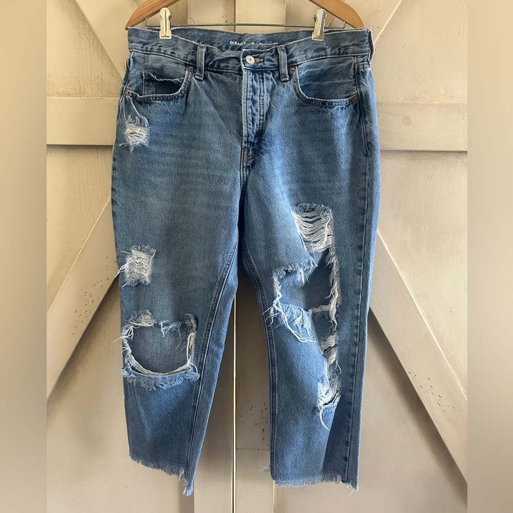 Old Navy High Rise Slouchy Straight Distressed Cropped Jeans Women’s Size 12